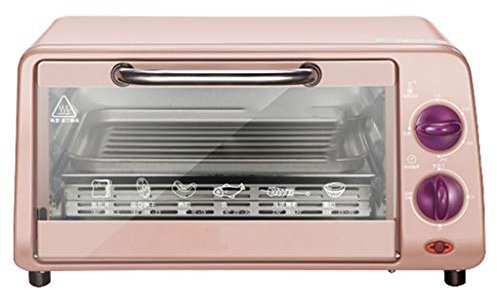 Rosa Mini 10l Horno AutomáTico MultifuncióN Para El Hogar Perilla De Tiempo De Control De Temperatura/Puerta De Vidrio Templado/Calentamiento De Tubos Superior E Inferior/Bandeja De Migas