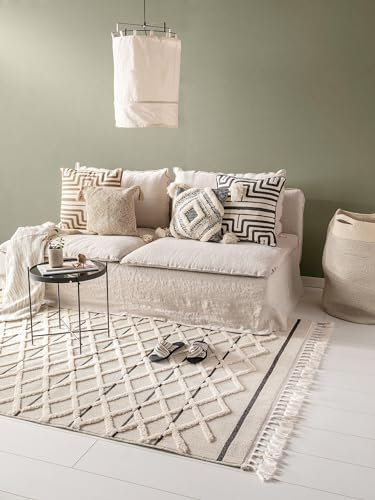 benuta Pop Teppich OYO - Creme 80x150 cm - Eleganter Boho Look Teppich für Schlafzimmer und Wohnzimmer - Maschinengewebt - Für Fußbodenheizung geeignet