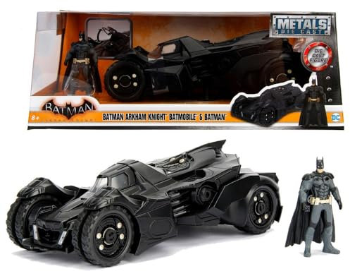Jada Toys 253215004 Arkham Knight Batmobil, hochdetailiertes 1:24 Modellauto inkl. Batman-Figur, Cockpit und Türen können geöffnet Werden, mit Freilauf, schwarz
