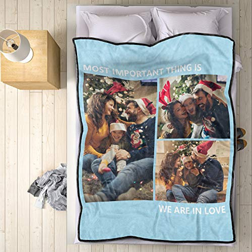 VEELU Fotodecke mit Eigenem Foto Name Super Weich - Decke Selbst Gestalten Bedrucken Lassen Kuscheldecke Personalisierte Geschenk für Freunde Familie Geburtstag Weihnachten 140 x 203cm