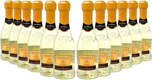 Casa Sant'Orsola - Mini Bottiglie Prosecco D.O.C. Millesimato Extra Dry, da Uva Glera, Gusto Fresco con Note Fruttate, 12x200 ml
