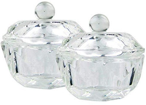 2pcs Clear Nail Art Crystal Cups with Lids Acrylic Liquid Powder Glass Containers for Manicure and Pedicure Nail Art Liquid Cups for Professional Use