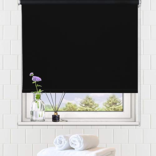 LUCKUP 100% Blackout Waterproof Fabric Window Roller Shades Blind, Thermal Insulated,UV Protection,for Bedrooms,Living Room,Bathroom,The Office, Easy to Install 99 x 183 cm(Black)