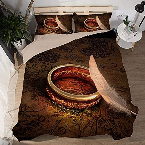NICHIYOBI The Lord of The Rings Bettbezug Bettwäsche Set - Bettbezug und Kissenbezug,Mikrofaser,3D Digital Print dreiteiliger Bettwäsche (5,Single 135x200cm)