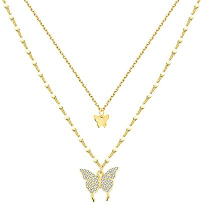 Sterling Silber Halskette Glänzende Schmetterling Quaste Halskette Weibliche Doppelschicht Anhänger Schlüsselbein Kette Hochzeit Party Schmuck