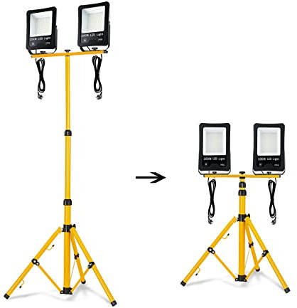 NAIZY LED Baustrahler Arbeitsleuchte 100W*2 8500LM LED Fluter Floodlight inkl. Stativ und 3M Kabel Wasserdicht IP66 für Innen-und Außenbereich Baustelle Garage (2 * 100W Kaltweiß + Stativ)