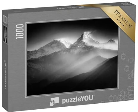 puzzleYOU: Puzzle 1000 Teile „Majestätische Annapurna Berge, schwarz-weiß“ – aus der Puzzle-Kollektion Gebirge