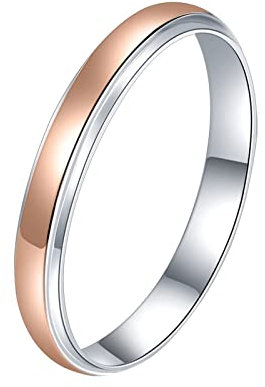 Epinki 14K Rotgold Weißgold Ringe, Antragsringe Glatt Zweifarbig, für Damen Mädchen, Konfirmation Geschenke, Silber Rose Gold, Gr.65 (20.7)