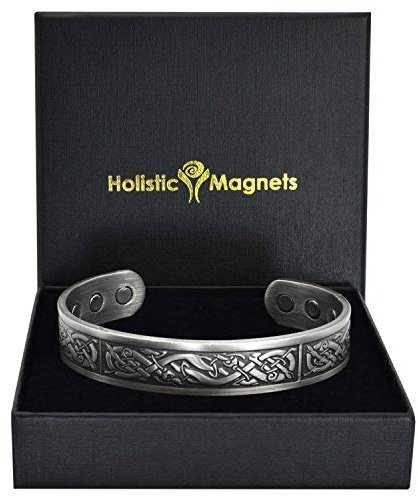 Holistic Magnets® Wikinger Kupfer Armband Alle Größen (Antik-Silber) Herren Magnet Armbänder für Arthritis Originelle Geschenke für Männer Magnetarmband-VP (L: Handgelenk 19,5-22cm)