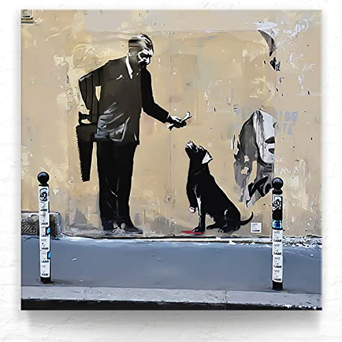 Leinwandbild Banksy Art, The Dog als Kunstdruck - 30x30cm Street Art Wandbild für Wohnzimmer, Büro - Abstrakte Wand-Deko im Banksy-Style