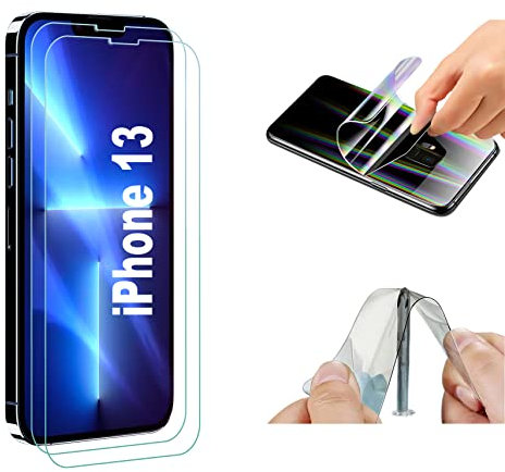 Fonetek® Pack of 2, Compatible with iPhone 13, Clear Hydrogel TPU Screen Protector Shield Guard Cover [Full Coverage] [Dry-Fit] [NOT Glass] [Ultra tough] for Apple iPhone 13