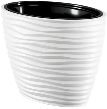 B2C Large Tall Plant Pot Oval Ellipse Dunes Flower Indoor Garden Patio Planter (40cm (Plastic), White)