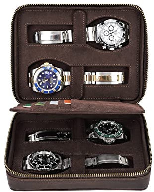 Hiram Uhren-Reiseetui, multifunktional, 4 Uhren, Aufbewahrungsbox, tragbar, echtes Leder, Uhren-Organizer-Box für Männer und Frauen
