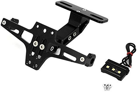 Headerbs License Plate Holder, Motorcycle Mount Bracket, Adjustable Telescopic Aluminum Alloy Bracket License Plate Holder with LED Light for Motorcycle(Black) License Number Plate Holder