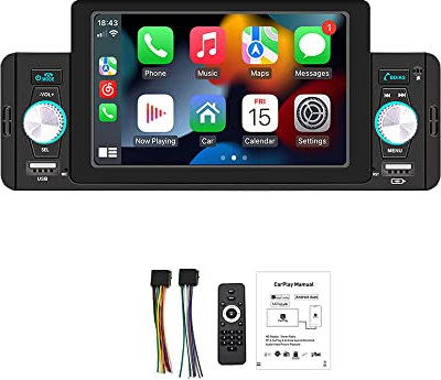 BOOMBOOST Estéreo para automóvil 1Din con Carplayer Android Auto, Pantalla táctil de 5 Pulgadas Soporte de Radio para automóvil Bluetooth Manos Libres USB FM Control del Volante Enlace Espejo