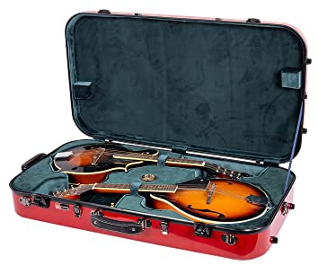 Crossrock Fiberglass Double Mandolin Case – Oblong for A & F-Style (Holds Two Instruments) | Red Gloss Finish, TSA Lock, Backpack Straps – Pro Travel Seri