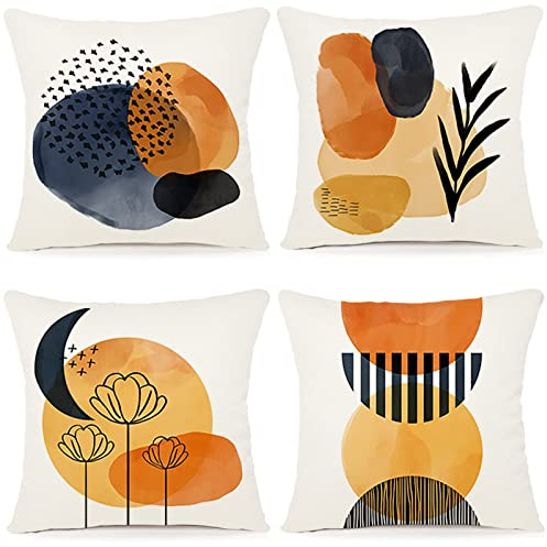 ZWJD Lot de 4 Housses de Coussins 45x45 Motif Géométrique Housses de Coussin Décoratives en Coton Lin Taie Oreiller de Canapé Housse De Coussincarré pour Lit Voiture De La Maison Canapé 45 x 45
