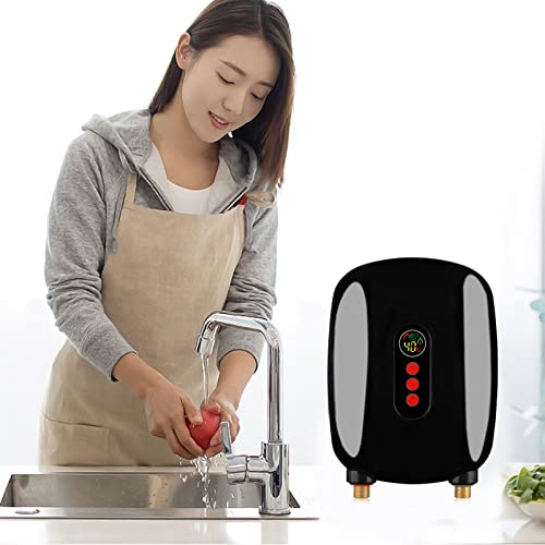 Durchlauferhitzer Elektro Warmwasserspeicher Kleindurchlauferhitzer Elektrische Badezimmer Instant Water Heating Elektrisch Warmwasser Heizung Einstellbarer Mit Leckageschutz (Schwarz/Touchscreen)