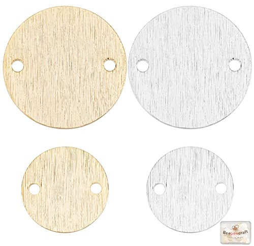 Beebeecraft 40 Stück 4 Stile Flache Runde Glieder 24 Karat Gold & 925 Sterling Silber Plattiert Strukturierte Leere Tag Gliederverbinder Für Die Schmuckherstellung von Ohrringen, Armbändern
