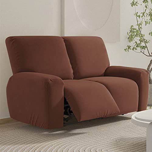 FANSU Stretchhusse für Relaxsessel Komplett Sesselschoner für Recliner Chair, Einfarbig Sesselbezug mit Taschen Wohnzimmer Elastisch Bezug für Fernsehsessel (Braun, 2 Sitzer)