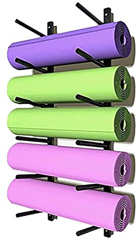 Yogamatten-Halterung Yogamattenhalter Wandhalterung 6-Fach, Platzsparender Übungsmatten-Organizer für Schaumstoffrolle/Ziegel/Crash-Matte/Sport-Schweißtuch, Benutzerdefinierte Breite