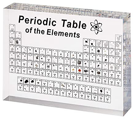 Periodensystem, Periodensystem mit 83 Echten Elementen aus Acryl, klares Periodensystem mit Holzhalter und Bunte Lichter, für Studenten Lehrer Geschenk Basteln Dekoration (Type B)