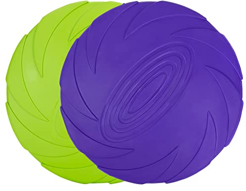 Vivifying Hundefrisbee, 2 Stück, 15 cm aus Naturkautschuk, Grün/Lila | Für Apportier- und Wurfspiele an Land und im Wasser; flexibles Hundespielzeug aus natürlichem Kautschuk