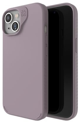 ZAGG Manhattan Snap, Graphen-verstärkte Hülle für iPhone 13, 14 und 15 [6.1-Inch], MagSafe kompatibel, schlankes und weiches Design, stossfeste Abdeckung für die Rückseite (Lavendel)