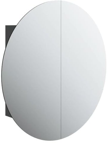 vidaXL Armoire de Salle de Bain Miroir Rond et LED Armoire de Rangement Meuble-lavabo de Toilette Maison Intérieur Noir 54x54x17,5 cm