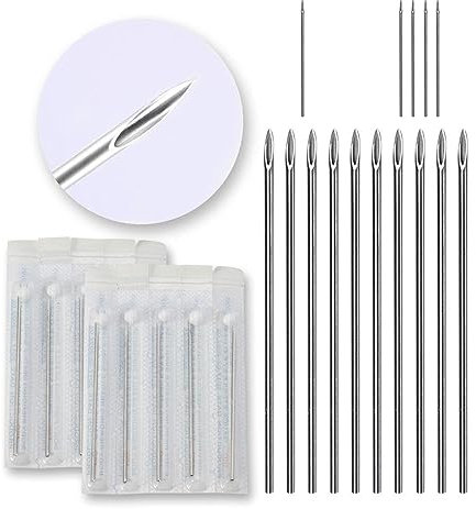 zalati Aiguilles de piercing 10 aiguilles de piercing jetables en acier inoxydable paquet unique avec boule éponge pour piercing ombilical oreille - nez - lèvre - 14g