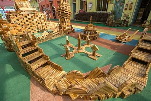 Große karbonisierte Holzbausteine für den Außenbereich für Kinder Jumbo-Außenholzbausteine riesiges Bauspielzeug für die Vorschule (XL2#:64 Stück, 20,7 kg)