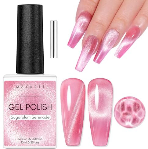 Makartt Cat Eye UV Gel - 10ml Glitzer Gel für Nägel mit Cateye Magnet Stick Soak Off Magnetischer UV Nagellack DIY Manicure zu Hause Valentinstagsgeschenk,Sugarplum Serenade