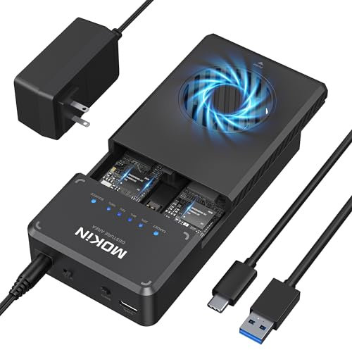 NVMe M.2 Duplikator Dual Bay Offline Klon Ohne Werkzeug, 10 Gbit/s NVMe Dockingstation mit Lüfter, NVMe M.2 SSD Gehäuse für NVMe PCIe Größe 2230/2242/2260/2280 (bis zu 8 TB)