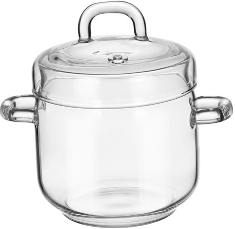 ABOOFAN Glass Cooking Pot with Lid 350ML Clear Soup Pot Stovetop Saucepan with Handle Simmers Pot Glass Cookware for Pasta Noodle Soup Milk
