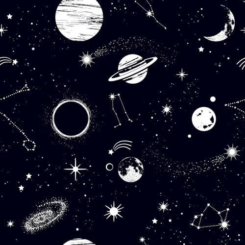 ReWallpaper Peel and Stick Wallpaper Black and White Kids Wallpaper Space Sticky Back Plastic Patterned Kids Universe Contact Paper for Furniture Bathroom Wallpaper Self Adhesive PVC 44.5cm×3m