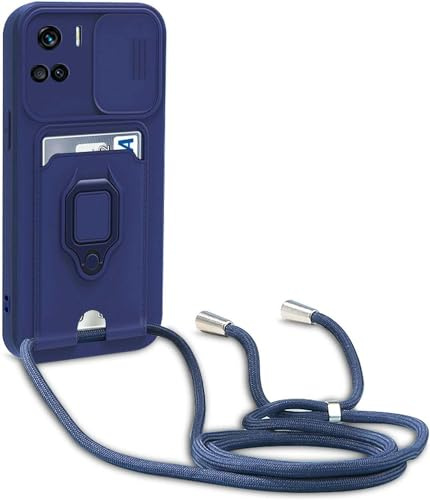 YFSYLL Coque Compatible avec Honor 90 Lite,Collier pour Étui Colliers de cellulaire Réglable Lanyard Silicone Case,Protection caméra,Support Annulaire,Fentes pour Cartes,Bleu