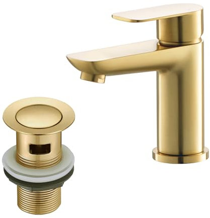 Black Basin Taps with Pop Up Waste, BATHWEST Modern Monobloc Chrome Brass Matte Black Bathroom Sink Taps for Basin with Drainer 922MG