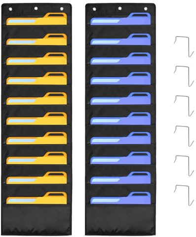 QWORK® 2 Stücke 10 Fächern Aktenaufbewahrung , Wandbehang Ordner , Hängeregistratur-Organizer, mit Karten und Haken für Klassenzimmer, Büro und Hause