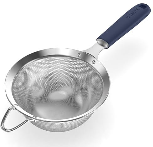U-Taste Medium Fine Mesh Sieve: 18/8 Stainless Steel 12cm Kitchen Sieve and Strainer with Riveted Sturdy Silicone Handle, Great for Sifting Flour, Straining Tea, Rice, Quinoa (Midnight Blue)