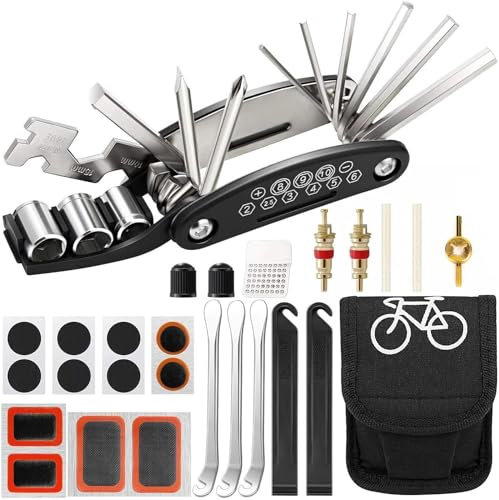YHGETSUM Kit de reparación para bicicleta, 16 en 1, herramientas multifunción, kit de reparación para bicicleta, bolsa de sillín para bicicleta, accesorios de bicicleta, kit de bicicleta de montaña,