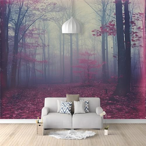 Vlies Tapeten Wandtapete WäLder Rote BläTter Nebel Muster 3D Wandbild Wohnzimmer Wanddekoration Fototapete 3D Tapete Effekt 200x140 Cm