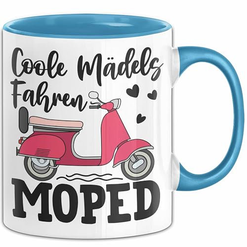 Coole Mädels Fahren Moped Tasse Geschenk Fahrerin Mofa Scooter Roller (Blau)