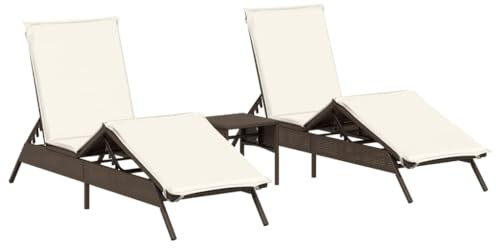 vidaXL Sonnenliegen 2 STK. mit Tisch Braun Poly Rattan