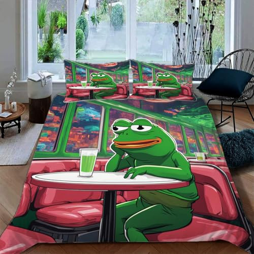 Ruiqieor Bettwäsche 135x200cm,Cartoon-Frosch Motiv 3 Teilig Kinderbettwäsche Set Mikrofaser Baumwolle Bettbezug und 2 Kissenbezug 80x80cm（#5）