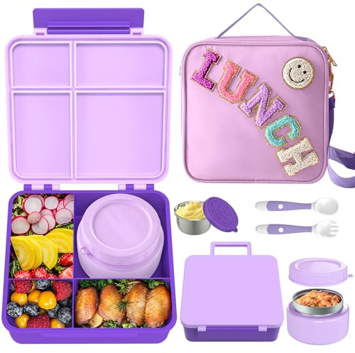 Aimsnk Lunch Box Kids with Thermo Insulated Lunch Bag for School, Purple