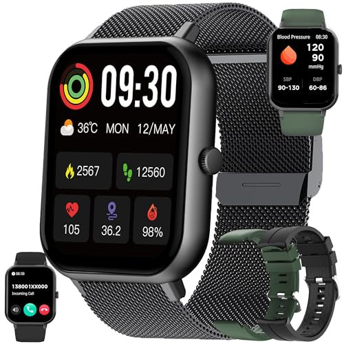 Smartwatch Herren Damen mit Telefonfunktion, 1,83” AMOLED 5ATM Wasserdichte Fitnessuhr mit Schrittzähler Herzfrequenz SpO2, Schlafmonitor, 123 Sportmodi Uhr Aktivitätstracker für Android iOS (Schwarz)