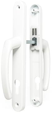 TSS UPVC Door Handle Set - Lever/Lever Design - 192mm PZ Centers - 215mm Screw to Screw - 245mm x 32mm Backplate - White PVC Replacement