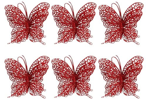 Pinces Papillon de Noël à Paillettes - Ornements Blancs, Pendentif d'Arbre, Décoration Exquise pour Table, Chambre à Coucher, Salon