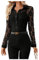 GORGLITTER Women's Floral Lace Sheer Button Down Blouses Long Sleeve Collared Elegant Shirts Top Black Small