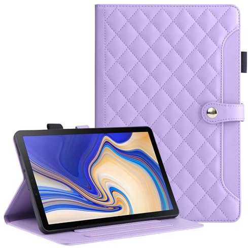 Rosbtib Funda para Samsung Galaxy Tab S4 10.5 Pulgadas 2018 Modelo SM-T830/T835, Funda de Piel sintética con Estampado de Rejilla (con Soporte, Compartimento y Ranura para Tarjetas) - Morado
